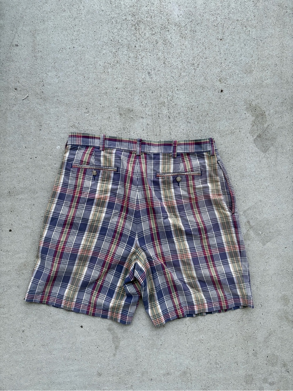 Vintage Polo Ralph Lauren Tyler Short Pleated Plaid Shorts Navy Maroon 35 x 8.5 - Picture 2 of 3